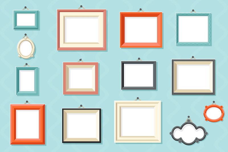 Vintage frame photo painting picture drawing template icons set wall background flat design vector illustration