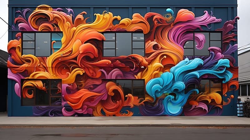 a building with a colorful mural on the side of it.  generative ai