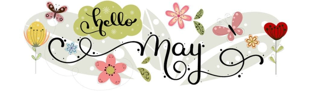 Hello May. MAY month vector with flowers and leaves. Decoration floral. Illustration month may