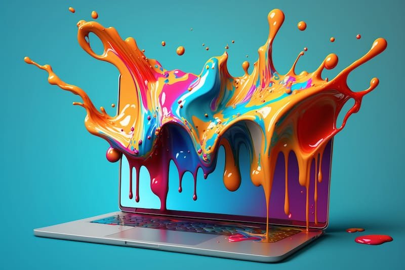 Laptop in paint. Created with generative Ai technology. High quality illustration