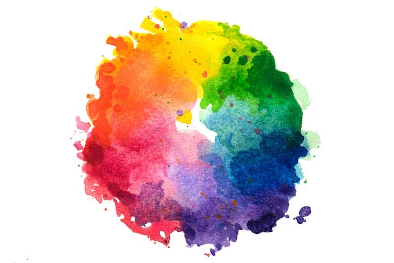 Impressionist style artistic color wheel or color palette drawn with water colors, isolated on white.