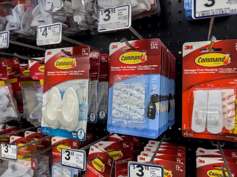 Seattle, WA USA - circa June 2022: Close up view of Command Strip products for sale inside a Lowe's home improvement store.