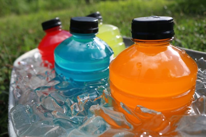 Sports drinks in ice tub.