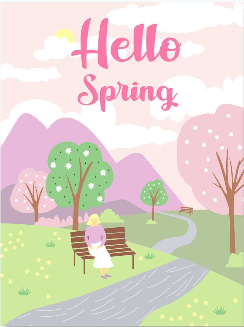 Set of cute illustrations with people and spring nature and summer. Vectir design for poster, card, invitation, placard, brochure, flyer and other