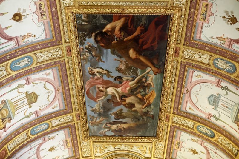 ROME, ITALY - JUNE 14, 2015:  Art painting of ceiling in central hall of Villa Borghese, Rome