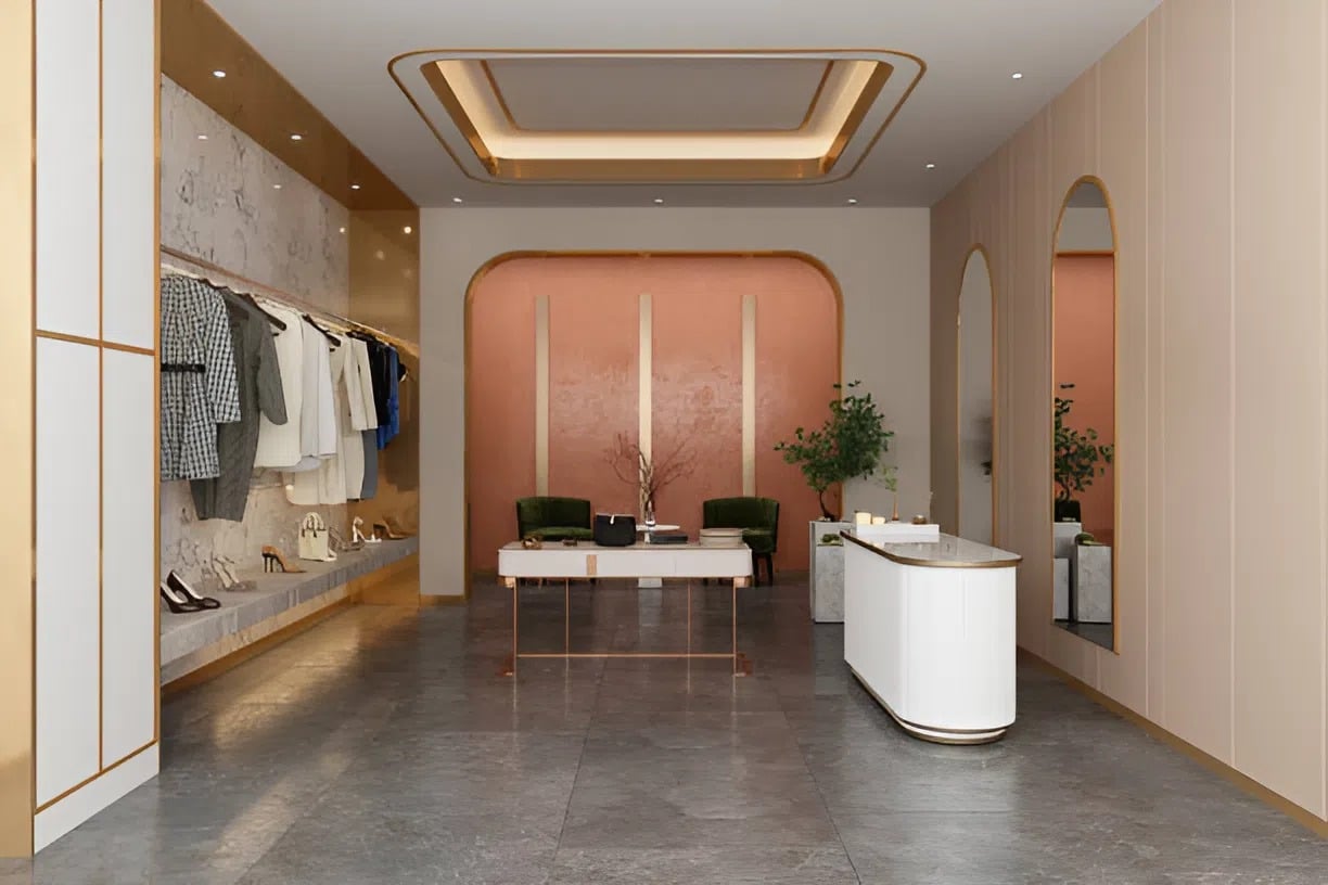 Retail boutique interior with soft pastel walls and smooth matte finishes by a painting company in Boise, ID