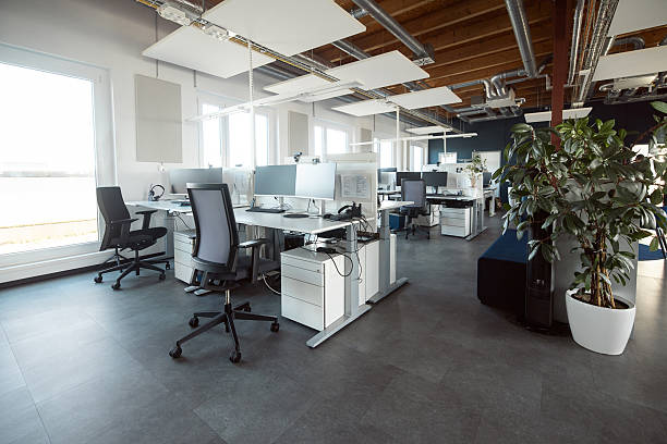 Office interior with crisp white walls, clean trim work, and clean finishes by a painting company in Kuna, ID